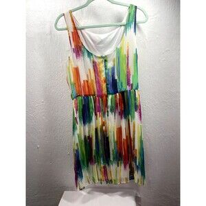 RONNI NICOLE SIZE 14 BLOUSON WATERCOLOR SLEEVELESS DRESS LINED BACK ZIP